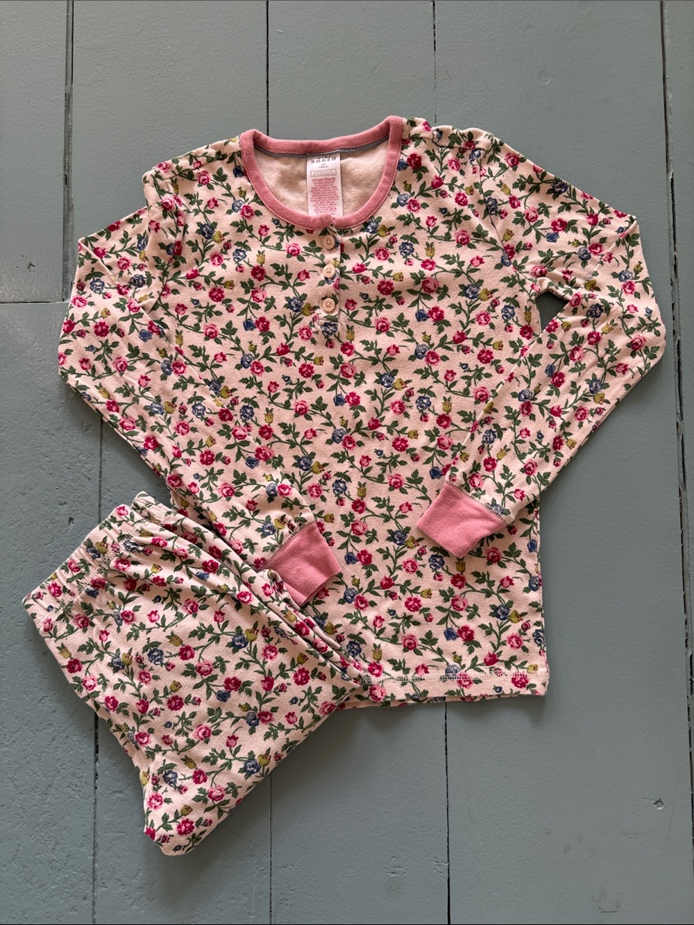 Mini Boden Kids Floral Pink Long-Sleeve Pajama Set size 10